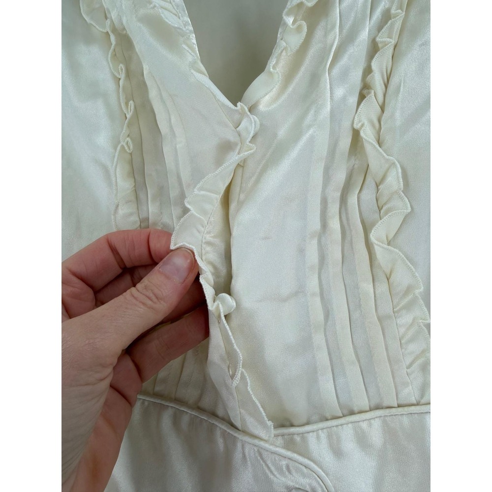Vintage Y2K Edwardian Inspired Satin Ruffle Blouse Ivory Romantic Coquette - Picture 5 of 9
